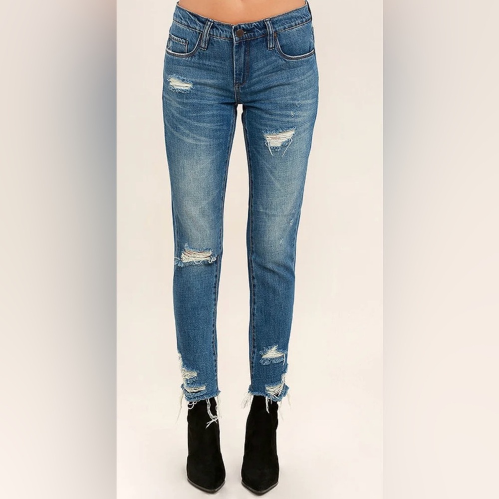 Blank NYC jeans size 26 Crop Girfriend medium wash Distressed Blue‎ Jeans
